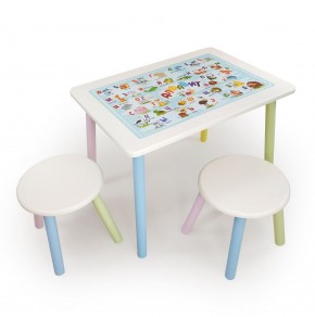 Детский комплект стол и два табурета круглых с накладкой Алфавит (Белый, Белый, Цветной) в Красноуральске - krasnouralsk.mebel-74.com | фото