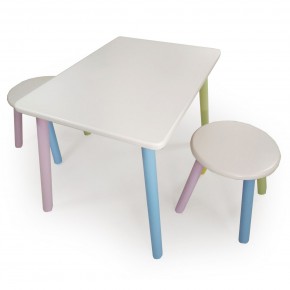 Детский комплект стол и два табурета круглых с накладкой Алфавит (Белый, Белый, Цветной) в Красноуральске - krasnouralsk.mebel-74.com | фото