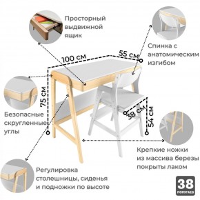 Комплект растущий стол и стул 38 попугаев «Вуди» (Белый, Без покрытия) в Красноуральске - krasnouralsk.mebel-74.com | фото