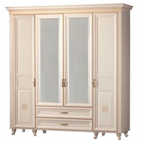 Шкаф для одежды 4-дверный с зеркалом №493 Марлен кремовый белый в Красноуральске - krasnouralsk.mebel-74.com | фото
